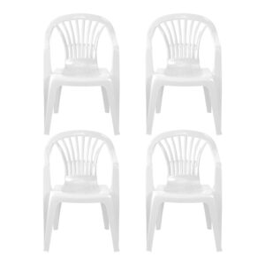simpahome Stackable Clam Style Back Plastic Garden Chairs - WHITE - Set of 4 Chairs for Indoor or Outdoor Use.