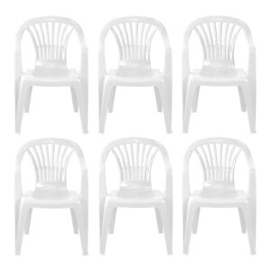 simpahome Stackable Low Back Plastic Garden Chairs - WHITE - Set of 6 Chairs for Indoor or Outdoor Use.