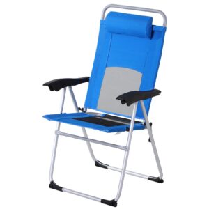 Outsunny Outdoor Garden Folding Chair Patio Armchair 3-Position Adjustable Recliner Reclining Seat with Pillow - Blue