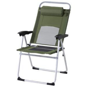 Outsunny Outdoor Garden Folding Chair Patio Armchair 3-Position Adjustable Recliner Reclining Seat with Pillow - Gree