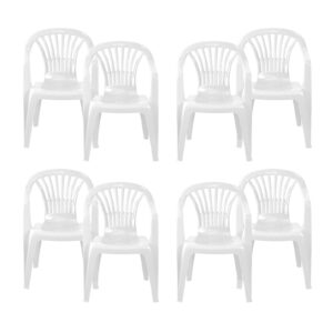 simpahome Stackable Low Back Plastic Garden Chairs - WHITE - Set of 8 Chairs for Indoor or Outdoor Use.