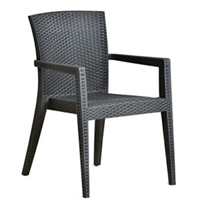 BrackenStyle Palma Rattan Effect Arm Chair - Durable Polypropylene Seat - 60cm Depth - Anthracite