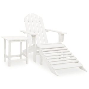 idaXL Solid Fir Wood Garden Adirondack Chair with Ottoman&Table Outdoor Wooden Armchair and Table Patio Terrance Backyard Seating White