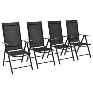 idaXL 4x Folding Garden Chairs Aluminium Black Outdoor Patio Furniture Seats