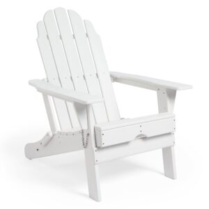 VonHaus White Folding Adirondack Chair - Outdoor Foldable Firepit Chair with Fir Wood Slatted Design - Easy to Carry Sun Lounger Seat for Garden