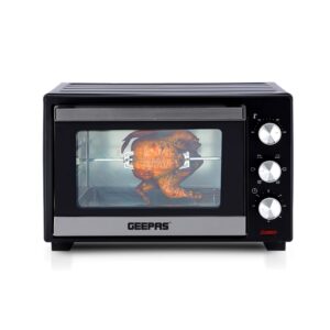 Geepas 30L Mini Oven and Grill – 1600W Electric Oven with Rotisserie & 60 Minutes Timer - 6 Selectors for Baking