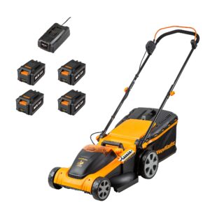 LawnMaster 48V 41cm Cordless Lawnmower with Spare MX 24V 4.0 Ah Batteries and 2x Fast Chargers - with Edging Comb