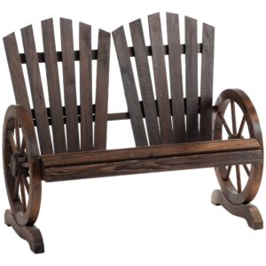 Outsunny 2 Seater Garden Bench Comfortable Fir Logs Love Chair with Wagon Wheel-Shaped Armrests