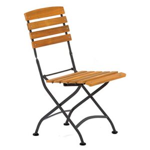 BrackenStyle Newark Side Chair Folding Bistro Furniture - Durable & Sustainable Hardwood Slats - Powder Coated Steel Frame