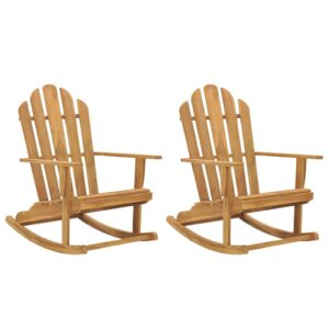 idaXL 2X Solid Wood Teak Adirondack Rocking Chairs Wooden Outdoor Furniture Seating Patio Lounge Chair Garden Armchair Yard Terrace Sea