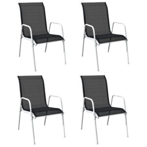 idaXL 4x Stackable Garden Chairs Outdoor Seating Furniture Stacking Patio Dining Dinner Side Chair Armchair Steel and Textilene Black