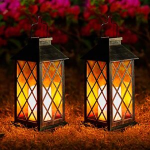 Solar Lanterns for The Garden - OxyLED 2 Pack Large Flickering Hanging Metal Candle IP44 Waterproof Solar Lights Outdoor Garden Solar Lantern for Patio Fence Tree Table Wall Warmwhite            [Energy Class A++]