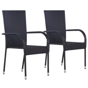 idaXL 2x Outdoor Stacking Dining Chairs Poly Rattan Black Furniture Sea