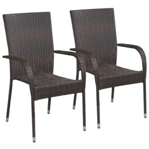 idaXL 2x Outdoor Stacking Dining Chairs Poly Rattan Brown Home Kitchen Seats