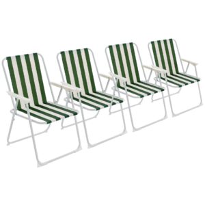 Harbour Housewares 4x Green Stripe Folding Metal Beach Camping Chair Portable Garden Armchai