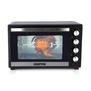 Geepas 48L Mini Oven and Grill – 2000W Electric Oven with Rotisserie & 60 Minute Timer - 4 Selector for Baking Roasting & Grilling – Switch for Rotisserie Control