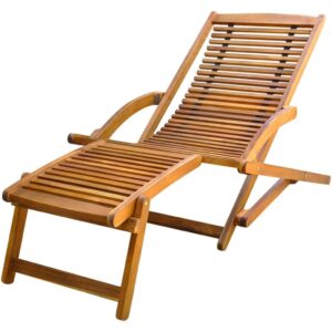 idaXL Deck Chair with Footrest Acacia Wood Outdoor Garden Recliner Sunlounge
