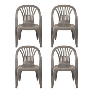 simpahome Stackable Clam Style Back Plastic Garden Chairs - TAUPE - Set of 4 Chairs for Indoor or Outdoor Use.
