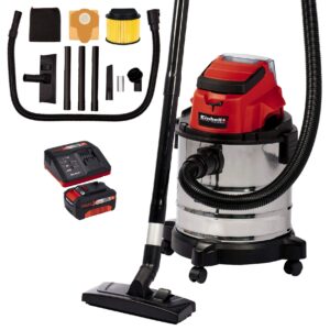 Einhell 2347131 Power X-Change Cordless Wet and Dry Vacuum Cleaner With 20L Stainless Steel Tank | TC-VC 18/20 Li S With 3.0 Ah PXC Battery and High-Speed Charger