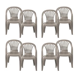 simpahome Stackable Low Back Plastic Garden Chairs - TAUPE - Set of 8 Chairs for Indoor or Outdoor Use.