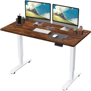 KAIMENG Electric Height Adjustable Standing Desk with 140 cm x 70 cm Desktop Home Office workstation with Heavy Duty Steel and Automatic 4-Memory Smart Keyboard (Rustic Brown Desktop
