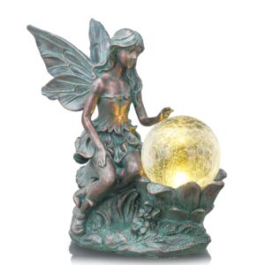 TERESA'S COLLECTIONS Large Bronze Solar Fairy Garden Ornaments Outdoor
