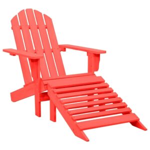 idaXL Solid Fir Wood Garden Adirondack Chair with Ottoman Outdoor Wooden Furniture Patio Terrance Backyard Seating Armchair Lounge Chair Set Red