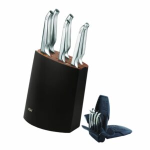 Furi PRO Angular Knife Block Set Including 6 Knives and 1 Sharpener Japanese Stainless Steel Kitchen Knives (Colour: Silver