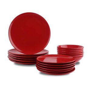 Amazon Basics 18-Piece Stoneware Dinnerware Set - Fire Engine Red