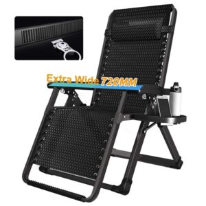 Folding chair Oversize Garden Rocking Chair Reclining With Cushions for Heavy People-Outdoor Patio Deck Folding Rocker Zero-Gravity Seat Support200kg armchair (Color : Black withou Happy