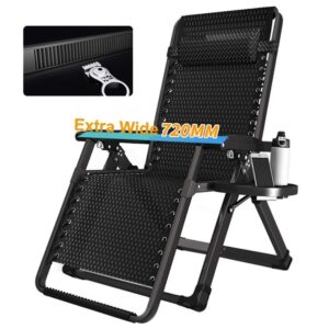 FCXBQ Folding chair Oversize Garden Rocking Chair Reclining With Cushions for Heavy People-Outdoor Patio Deck Folding Rocker Zero-Gravity Seat Support200kg armchair (Color : Black without pad)