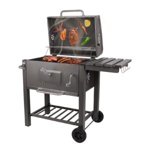 bigzzia BBQ Grill Charcoal Barbecues Smoker Portable Barbecue with Wheels for Home Garden Party