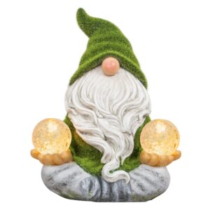 TERESA'S COLLECTIONS Flocked Yoga Gnome Garden Ornaments Outdoor with Solar Light