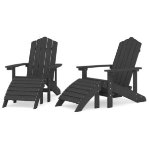 idaXL 2x Garden Adirondack Chairs with Footstools Balcony Outdoor Furniture Seating Patio Armchair Seat Plastic Adirondack Chair HDPE Anthracite