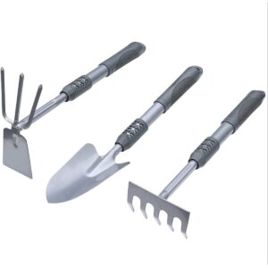 FRAHS Planting Tools Practical Set Home Gardening Flower Shovel Planting Flowers and Vegetables Small Shovel Silver Three-piece Set Gardening Gifts for Women Men (Color : Silver)