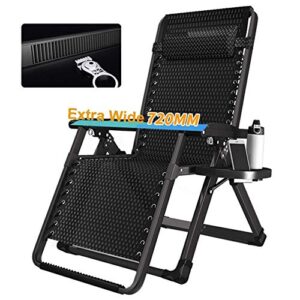 XUMOUDDIAN Folding chair Oversize Garden Rocking Chair Reclining With Cushions for Heavy People-Outdoor Patio Deck Folding Rocker Zero-Gravity Seat Support200kg armchair (Color : Black withou Happy