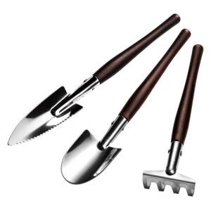 FRAHS Stainless Steel Mini Succulent Potted Shovel Small Three-piece Set of Flowers and Flowers Home Garden Gardening Tool Set Gardening Gifts for Women Me