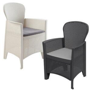 1 2 FOLIA Plastic Garden Chair Cushioned Seat Rattan Look Outdoor Furniture (1