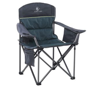ALPHA CAMP Portable Folding Oversized Camping Chairs with Cup Holder and Cooler Bag - Heavy Duty Steel Frame Support 200 KG
