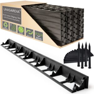 Flexible Lawn Edging 12 m - Invisible Plastic Garden Edge with 36 Securing Pegs - Easy to Use