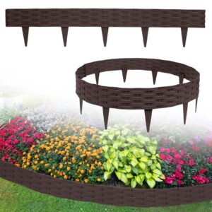 HENGMEI 20 m Lawn Edging Garden Palisade Mowing Edge Plastic Garden Fence Rattan Effect