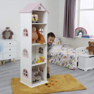 Liberty House Toys Tall White Dollhouse Bookcase with Pink roof