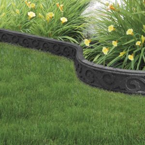 Garden Gear Recycled Rubber Garden Border Edging Flexible Curve Eco Friendly Scroll Effect Tyre Lawn & Patio 4 x 120cm (Grey)
