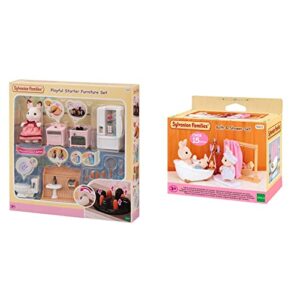 Sylvanian Families 5449 Playful Starter Furniture Set Doll House Accessories & Bath and Shower Set 5022