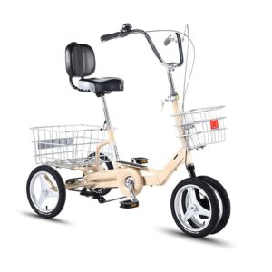 Three Wheel Bike For Adults 12/14 Inch 4 Wheel Bikes Seniors Women Men Tricycle Light Trike Aluminum Alloy Frame Front And Rear Double Brakes Ergonomic Design With Large Size Basket (14 Inch|beige)