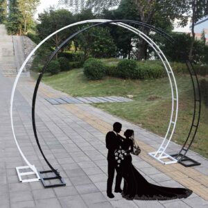 LUHAN 2m 2.2m 2.4m 2.6m 3m Round Metal Wedding Arch Black/White/Gold Rose Moon Gate Arches Frame with Bases Rust-Proof Circle Garden Arbor Archway for Baby Shower Party Background Decoratio