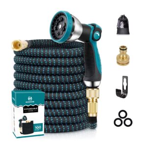 Expandable Garden Hose Pipe – Garden Water Hose Pipe 100 Ft Include 10 Function Spray Gun with Solid Brass Fittings - Flexible Hose Lightweight & Leak Proof