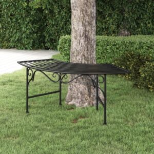 idaXL Tree Bench Outdoor Furniture Seating Chair Yard Patio Bench Seating Wrap-Around Circular Garden Tree Seat 113 cm Black Steel