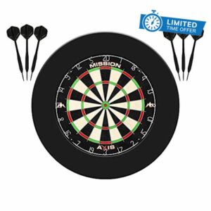 Mission Darts SU082 Axis Home Centre | Darts and Dartboard Complete Bundle Including Surround and Oche with 2 Sets of Darts
