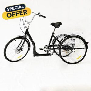 26 Inch Adult Bicycle City Tricycle Bicycle with Blues Tricycle for Adults 6 Speed Adults Tricycle 26 Inch 3 Wheel Bicycle Trike With Shopping Baske